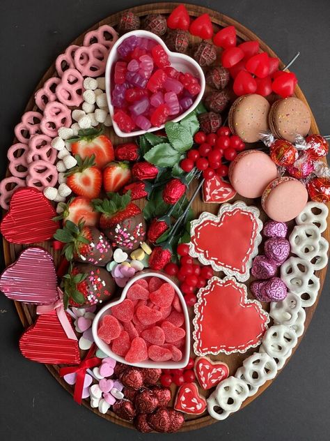 Valentines Dessert Charcuterie, Red Charcuterie Board, Valentines Charcuterie Board, Valentine Charcuterie, Red Platter, Fruit Board, Valentines Breakfast, Red Desserts, Valentines Snacks