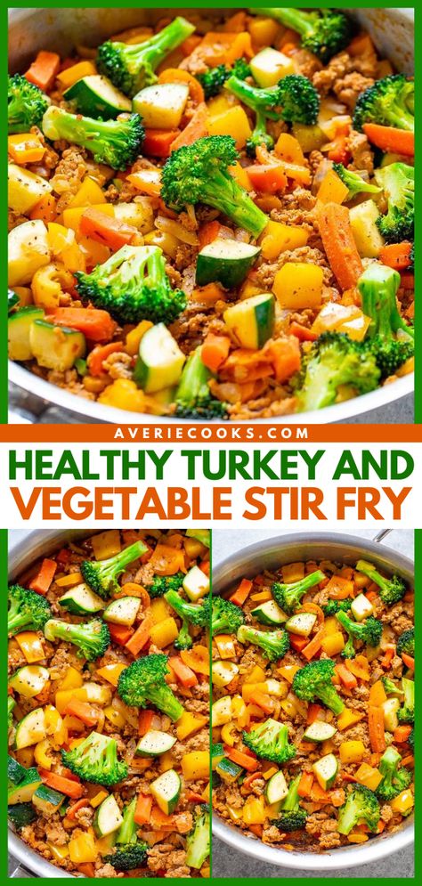 Healthy Ground Turkey Stir-Fry - Averie Cooks Turkey Stir Fry Healthy, Ground Turkey Stir Fry, Turkey Stir Fry, Healthy Ground Turkey, Asian Stir Fry, Averie Cooks, Healthy Turkey, Cook Smarts, Veggie Stir Fry