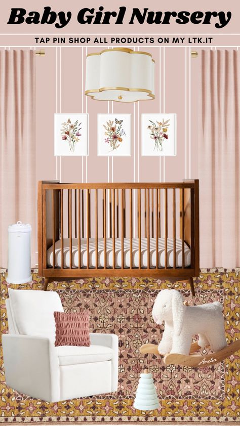 Mid Century Modern Nursery Girl, Modern Boho Nursery, Modern Baby Boy Nursery, Modern Girl Nursery, Brown Crib, Mid Century Baby, Nursery Inspiration Girl, Mid Century Modern Nursery, Nursery Room Themes