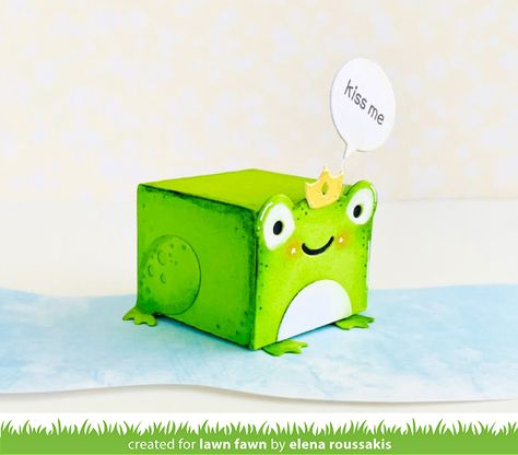 Lawn Fawn Intro: Build-A-House Spring Add-On and Tiny Gift Box Frog Add-On - Lawn Fawn Frog Valentine Box Ideas, Frog Valentines Boxes, Frog Template, Frog Box, Popup Book, Sweet Frog, Valentine Boxes, Giveaway Post, Lawn Fawn Blog