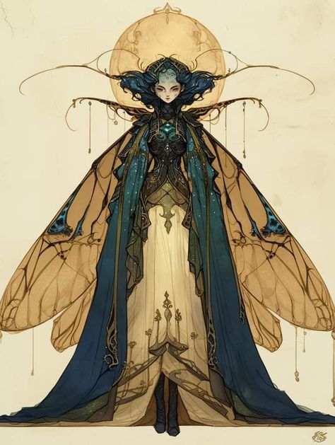 Fae Concept Art, Bug Wings Drawing, Fae Goddess, Moth Concept Art, Moth Woman, Moth People, Moth Character Design, Moth Wings Character Design, Female Moth Character Design