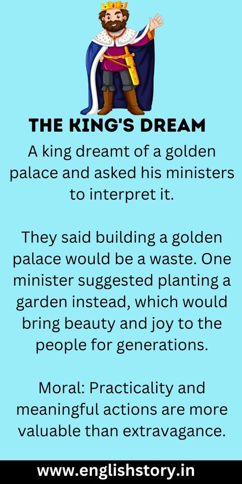 The King's Dream English Story With Moral, Moral Stories For Kids English, Kids Stories In English, Short Stories Inspirational, Short Stories With Moral Lessons, Small Story With Moral, Short Story With Moral, Moral Short Stories, Moral Stories In English