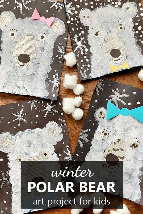 Fun Winter Art Projects For Kids, Arctic Projects For Kids, Winter Craft Elementary, Polar Bear Kids Craft, Polar Bear Craft Kindergarten, Winter Activities Elementary, Polar Animals Kindergarten, Winter Art 1st Grade, Kinder Winter Art