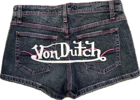 Shorts With Words On Back, Von Dutch Y2k, Von Dutch Jeans, Von Dutch Shorts, Von Dutch Pink Hat, Von Dutch Shirt, Von Dutch, Mini Shorts, Super Cute