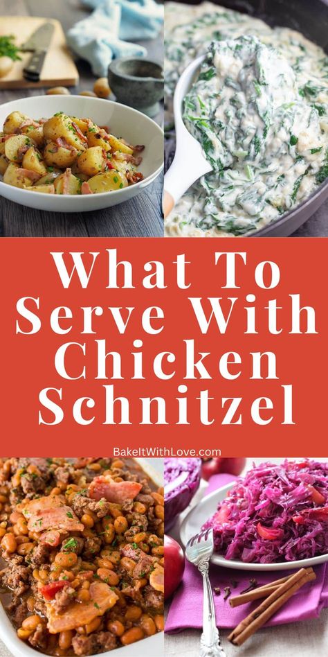 Chicken Snitzel Meals, Schnitzel Chicken, Snitzel Chicken, Sides For Pork Schnitzel, Beef Snitzel Dinner, Pork Snitzel Side Dishes, Snitzel Dinner Ideas, Schnitzel Sides, Snitzel Recipe German