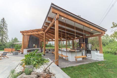 Grid Inspiration, Outdoor Pavillion, Covered Outdoor Kitchens, Outdoor Covered Patio, Landscaping Backyard, Outdoor Kitchen Bars, Outdoor Lounge Area, Outdoor Pavilion, Backyard Gazebo