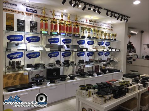 Showroom #Audio #Mobil #Jakarta #Selatan No.1 For Classy Car Audio Video Sound Quality And Multimedia Systems Car Accessories Showroom, Car Audio Store, Shops Designs, Car Showroom Interior, Car Audio Shops, Audio Mobil, Sound System Car, Trophy Case, Motorcycle Shop