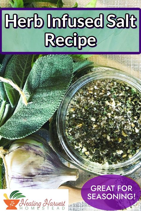 Do you have a few herbs left to harvest? Are you running out of ideas on what to do with them? How about preserving them in salt and making an herbal salt? These salts are delicious and so easy to work with! Basil, rosemary, oregano the options are endless! They work great as gifts too. #herbalrecipes #kitchenrecipes #preservingtheharvest #herbalism #herbinfused Herbal Salt Recipes, Red Salt Recipe Witchcraft, How To Make Basil Salt, How To Make Rosemary Salt, Homemade Rosemary Salt, Infused Salt Recipes, Basil Finishing Salt, Herbal Salt, Preserve Herbs