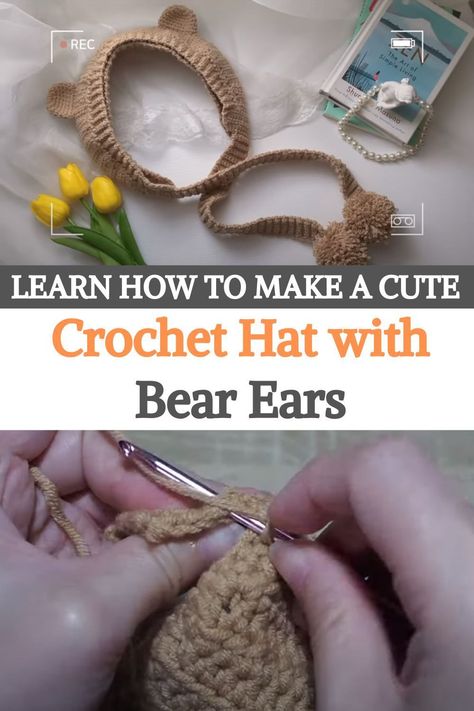 In this tutorial, you will learn how to make a super cute crochet hat with bear ears. The creator of this adorable design is Vivi Crochet, who is known for her beautiful and creative crochet projects.This particular hat is perfect for beginners because it is easy to make and does not require any advanced techniques.To make this hat, you will need 50g of Milk Cotton Yarn, 5ply, 3 rolls of brown yarn, and a 3.5mm crochet hook... Earmuff Crochet Pattern, Crochet Bear Earmuffs, Crochet Bear Ears Pattern Free, Crochet Ears For Hat, Crochet Ear Muffs Free Pattern, Crochet Earmuffs Free Pattern, Earmuffs Crochet Pattern, Brown Yarn Crochet, Ear Muffs Crochet