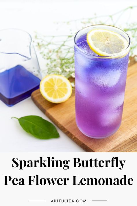 This bright, citrusy, and effervescent drink gets its stunning blue and purple shades from the presence of Butterfly Blue Pea Flower. The perfect drink to cool off with on a warm summer afternoon! Butterfly Pea Flower Lemonade, Pea Flower Lemonade, Flower Lemonade, Blue Pea Flower, Lavender Kitchen, Healthy Refreshing Drinks, Christmas Cocktails Easy, Cocktails Easy, Butterfly Pea Tea