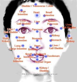 Simply Senz: Outer Beauty is Inner Organs Balancing Facial Reflexology, Meridian Points, Face Mapping Acne, Body Toxins, Reflexology Chart, Face Mapping, Facial Yoga, Shiatsu Massage, Face Chart