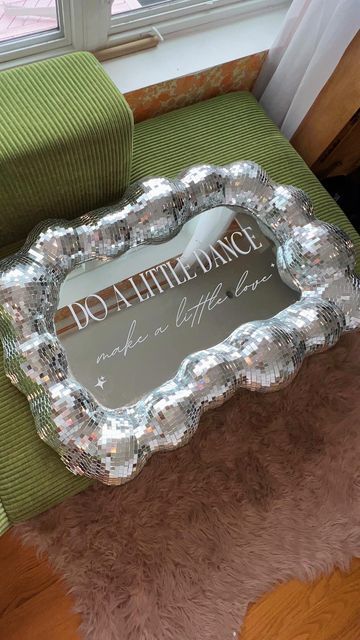 giovanna ✨ on Instagram: "the love of disco runs so deep in this house I had to recreate the viral disco mirror for our wedding welcome sign 🪩 🤍 • • • #discomirrordiy #discomirror #gay #nyewedding #gaywedding #discoball #discowedding #wlw" Disco Mirror, Wedding Mirror, Nye Wedding, So Deep, Interior Decorator, Future Wedding Plans, Disco Balls, In This House, Retro Wedding