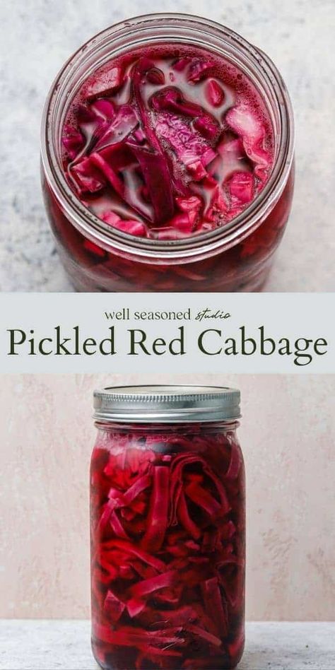 Pickled Cabbage Recipe Pickled Purple Cabbage, Pickling Eggs, Pickled Cabbage Recipe, Quick Pickled Cabbage, Purple Cabbage Recipes, Cabbage Tacos, Cashew Coffee, Pickled Red Cabbage, Red Cabbage Recipes