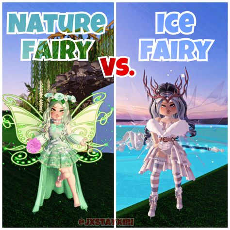 What should I do next? Comment your thoughts!! 💭💗 Nature Vs Ice Fairy Royale High, Nature Fairy Royale High Outfits, Royale High Ice Fairy Outfit, Ice Fairy Outfit, Royale High Nature Fairy Outfit, Nature Fairy Royale High, Ice Fairy Royale High, Fairy Royale High, Island Fits