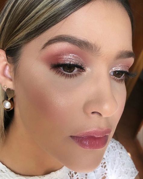 Light Pink Prom Dress Makeup, Makeup For Pastel Pink Dress, Pink Make Up For Wedding, Light Pink Smokey Eye Makeup, Pink Bridal Makeup For Brown Eyes, Makeup Looks For Wedding Guest Pink, Pink Makeup Looks For Hooded Eyes, Blush Pink Makeup Looks Rose Gold, Soft Pink Glam Makeup Brown Eyes