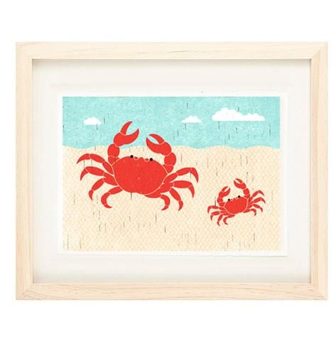 CRABS HAND-CARVED LINOCUT ILLUSTRATION ART PRINT BY ANNA SEE Crab Illustration, Illustration Beach, Coastal Theme, Summer Illustration, Beach Theme Decor, Living Room Wall Art, Art Et Illustration, Art And Illustration, Beach Print