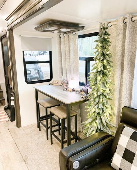 Insta-Worthy RV Holiday Decor Inspiration Rv Fireplace Makeover, Christmas Decor Ideas For Rv, Rv Holiday Decorating Ideas, Rv Christmas Tree, Rv Christmas Decor, Rv Christmas Decorations Rv Campers, Christmas Rv Decor, Christmas In An Rv Ideas, Camper Christmas Decorations