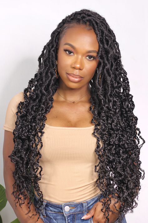 24 inch Goddess Locs Crochet Hair 7 Packs Boho Queen Locs with Twist Hair Curly Faux Locs Wavy Ends Pre Looped Crochet Hair for Women Black Waves Overnight, Pre Looped Crochet Hair, Braided Braids, Wavy Hair With Braid, Braiding Techniques, Goddess Locs Crochet, Overnight Braids, Curly Faux Locs, Hair Overnight