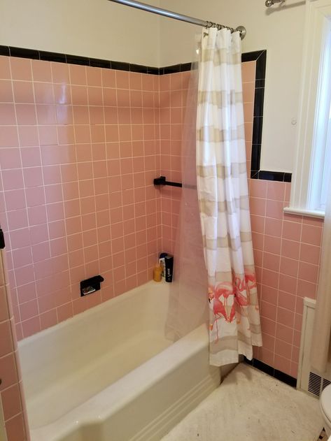 How To Save A Pepto-Bismol Pink Bathroom Pink Tile Bathroom Makeover, Vintage Pink Tile Bathroom, Pink Tile Bathroom Ideas, Pink Vintage Bathroom, Vintage Tile Bathroom, Pink Bathroom Vintage, Pink Tile Bathroom, Pink Bathroom Tiles, Retro Pink Bathroom