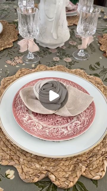 Rosette Napkin Fold, Target Plates, Vintage Placemats, Napkin Folding Tutorial, Plates Vintage, Spring Tablescapes, Napkin Folding, Baby Footprints, March 25