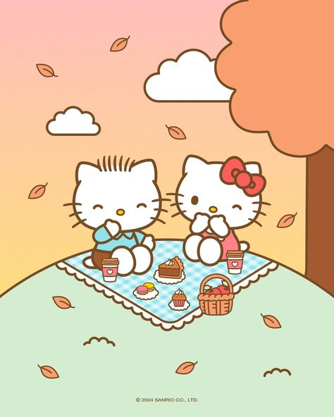 Hello Kitty | You and who this fall? 🍂💖 Tag them! | Instagram Fall In Michigan, Dear Daniel, Fall Picnic, Hello Kitty Images, Hello Kitty Aesthetic, Many Friends, Kitty Drawing, Hello Kitty Drawing, Hello Kitty Halloween