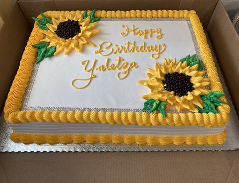 Sunflower Sheet Cake Birthday, Square Sunflower Cake, Sunflower Theme Birthday Party Decorations, Sunflower Graduation Cakes, Sunflower Sheet Cake Ideas, Sunflowers On Cake, Sunflower Cake Designs Birthday, Sunflower Birthday Cake For Women, Sun Flower Cake Ideas