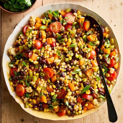 Cowboy Caviar Couscous Salad Quick Work Lunch Ideas, Grilled Chicken Side Dishes, Cowboy Salad, Couscous Salad Recipes, Can Black Beans, Pearl Couscous, Summer Potluck, Side Dishes For Chicken, Cowboy Caviar