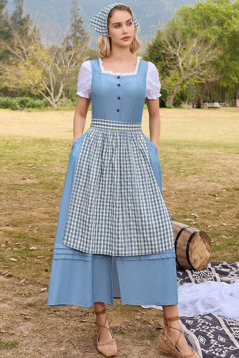 The prairie dress features wooden buttons to give the bust little extra detail, short sleeves with elastic cuffs, and an A-line pleated hem, making for a super darling silhouette. #pioneer_coatume #colonial_costume #halloween_coatume Colonial Costume, Pioneer Costume, Pioneer Dress, Historical Costuming, Historical Dress, Prairie Dress, Wooden Buttons, Historical Dresses, Pioneer Woman