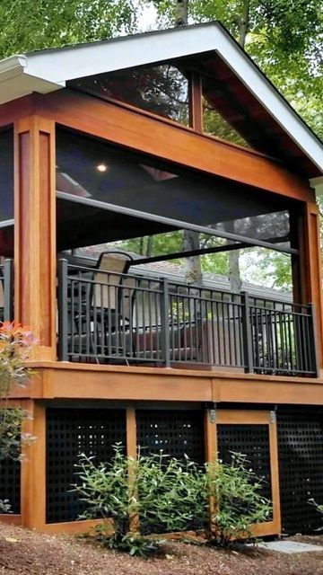 Covered Deck Roof Ideas, Sunroom Remodel, Back Porch Designs, Pergola Roof, Cabin Deck, Retractable Screens, Backyard Grill, Deck Remodel, Screened Porch Designs