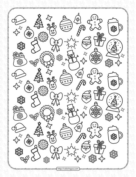 Printable Christmas Doodles Coloring Page 1 Christmas Coloring Pages Free, Reindeers Christmas, Christmas Ornament Coloring Page, Christmas Layout, Tree Doodle, Christmas Dragon, Easy Drawings For Beginners, Christmas Arts And Crafts, Christmas Layouts