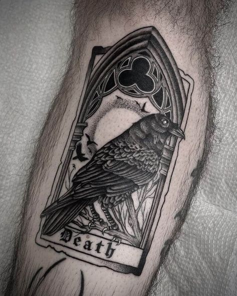 Tarot Card The Hermit Tattoo, Crow Tarot Card Tattoo, Horror Tarot Card Tattoo, Terro Cards Tattoos, Judgement Tarot Tattoo, Tarot Card Tattoo Minimalist, Hermit Tattoo, Tarot Tattoo Ideas, Tarot Card Tattoo Ideas