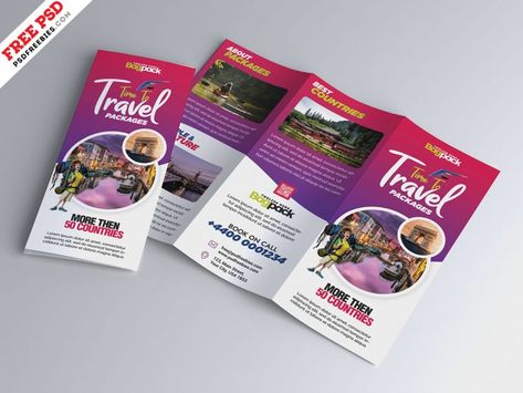 Travel Packages Promotion Tri Fold Brochure PSD | PSDFreebies.com Brosur Design Promotion, Travel Brochure Design, Education Brochures, Package Template, School Brochure, Brochure Psd, Medical Posters, Trifold Brochure Design, Free Brochure