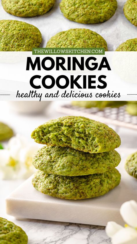 Photo of the stack of green moringa cookies Moringa Cookies Recipe, Whole Food Cookie Recipes, Spinach Cookies, Healthy Cookies Recipes, Malunggay Recipe, Moringa Recipes, Healthy Vegan Cookies, Cookies Healthy, Inflammation Diet