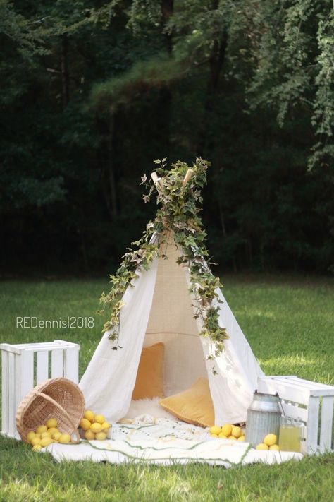 Easter Tent Photoshoot, Lake Mini Session Ideas, Tent Photoshoot Ideas, Summer Session Ideas, Boho Teepee Photoshoot, Easter Set Up Photography, Wildflower Mini Session, Spring Session Photography, Easter Mini Session Outdoor