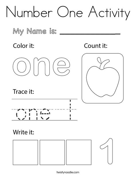 Number One Activity Coloring Page - Twisty Noodle Number One Worksheet Preschool, Letter Writing For Kids, Tot School Themes, Numbers Activities, Cvc Words Kindergarten, Numbers Worksheet, Preschool Workbooks, Twisty Noodle, Numbers Kindergarten