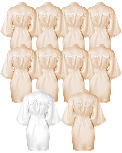 PRICES MAY VARY. Sufficient Quantity: our package contains wedding robe set, including 1 white bridal robe, 8 champagne bridesmaid robes and 1 champagne maid of honor robe, the quantity can meet the needs of the bride and multiple bridesmaids Comfortable Material: white bride robes are made of polyester material; They are soft, breathable, easy to dry and not easy to hook, and the polyester robes are the least abrasive, so they will make your skin feel smooth and comfortable Exquisite Design: wh Robe Bridesmaids, White Bridal Robe, Bridesmaids Robes, Wedding Robes, Rose Gold Bridesmaid, Bridal Favors, Wedding Slippers, Black Bridesmaids, Bridal Party Robes