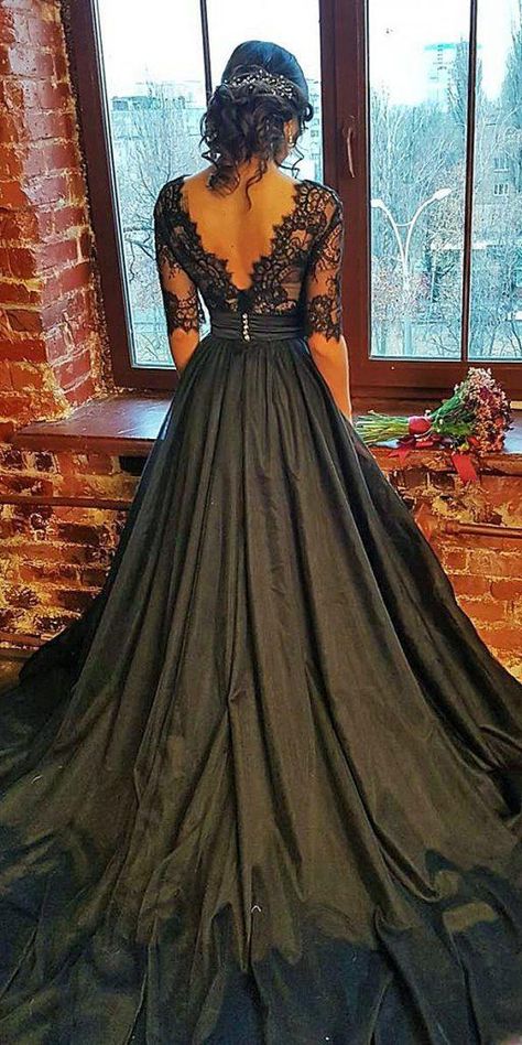 Black Lace Wedding Dress, Black Lace Wedding, Wedding Dress Black, Black Wedding Gowns, Black Wedding Dress, Gothic Wedding Dress, Modest Prom, Wedding Dress Guide, Dark Wedding