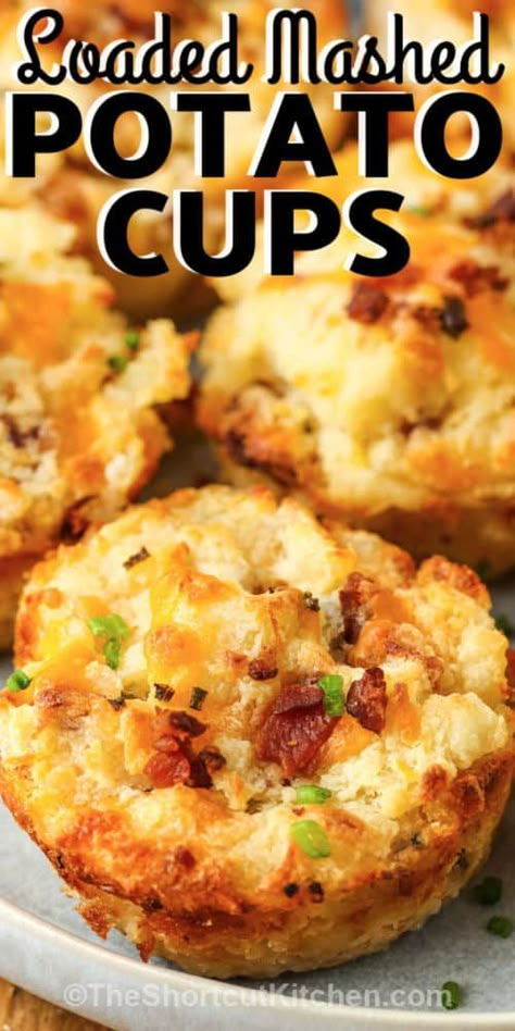 Loaded Mashed Potato Cups Baked Potato Rounds, Mashed Potato Cups, Potato Cups, Leftover Baked Potatoes, Potato Rounds, Bacon Dishes, Best Potato Recipes, Potato Muffins, Loaded Mashed Potatoes