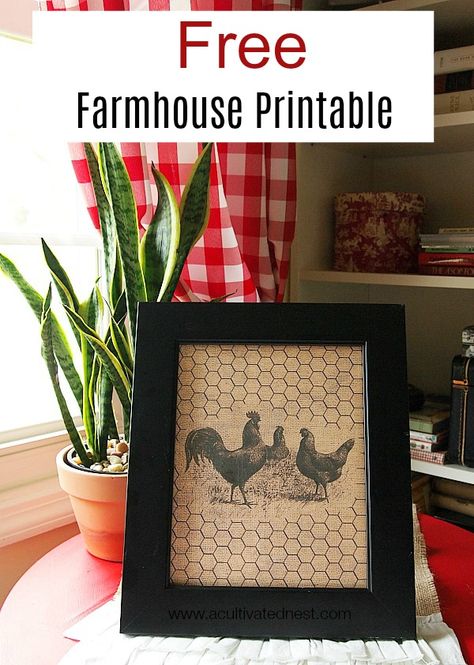 Free Farmhouse Home Decor - The free home decor wall art is perfect for your farmhouse or cottage style home! Printable Farmhouse Printables Wall Decor|free printables |farmhouse printables |wall decor |wall printables| antique printables | farmhouse printable signs #freeprintables #diyhomedecor #wallart #acultivatednest Free Farmhouse Printables, Free Home Decor, Farmhouse Printables, Chicken Wire Crafts, Rooster Kitchen Decor, Burlap Background, Rooster Kitchen, Casa Country, Rooster Decor