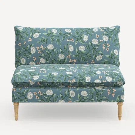 Rifle Paper Co. x Cloth & Company Rifle Paper Co. Crafted by Cloth & Company Louie 47" Upholstered Settee | Wayfair Upholstered Settee, Anna Bond, Wall Decor Storage, Settee Sofa, Armless Loveseat, Sofa Size, Small Space Solutions, Large Sofa, Settee