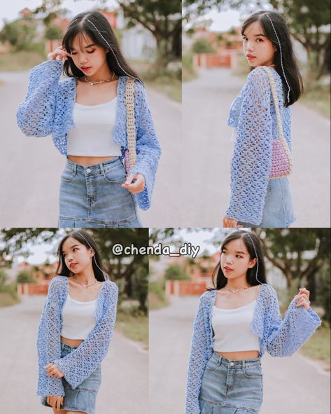 Free tutorial on my YT channel Chenda DIY Crochet Crop Top Pattern Free, Easy Beginner Crochet Patterns, Diy Cardigan, Crochet Sweater Design, Crochet Top Outfit, Crochet Crop Top Pattern, Crochet Tops Free Patterns, Boho Beauty, Top Ideas