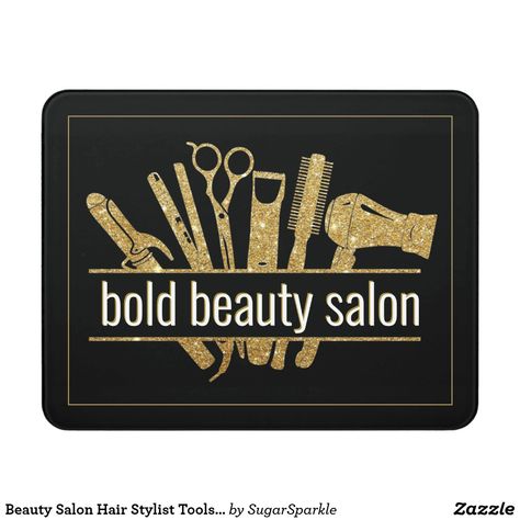 Beauty Salon Hair Stylist Tools Gold Glitter Black Door Sign Shop Board Design, Salon Uniform, Stylist Tools, Hairstylist Tools, Office Door Signs, Ceramic Hair Straightener, Salon Signs, Neuer Job, Black Door