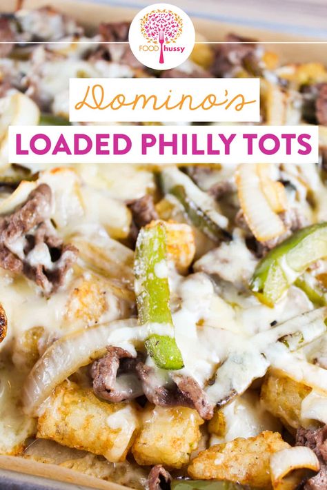 Philly Cheese Steak Loaded Tots, Philly Cheese Steak Tater Tots, Dominos Loaded Tots, Loaded Tator Tots Recipes, Loaded Tater Tots Recipes Ground Beef, Loaded Tots Recipes, Tator Tots Recipes, Keto Tots, Loaded Tater Tots Recipes