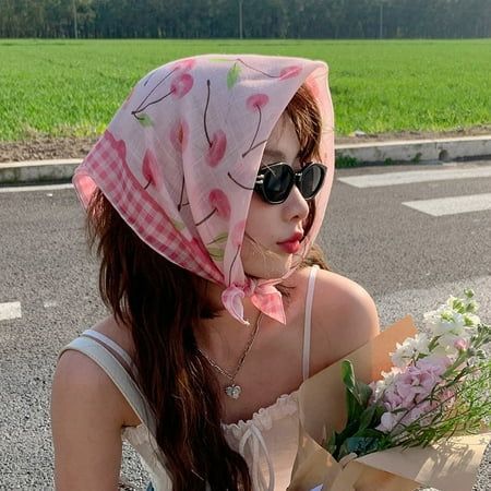 Head Scarf Outfit, Silk Scarf Outfit, Bandana Outfit, Kerchief Hair, Women Towel, Head Bandana, Small Silk Scarf, Headband Scarf, European Summer Outfits