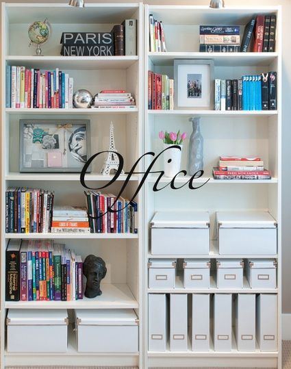 Home Office Closet, Office Closet, Office Bookshelves, Office Shelf, Bookshelf Organization, Office Makeover, Cool Office, Craft Room Office, Home Office Space