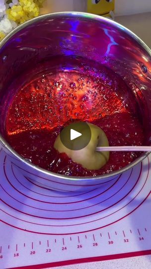 235K views · 1.3K reactions | Juicy Red Candy Apples 🍎.                                     These were so good and easy i do recommend a candy thermometer I used the method I’ve used previously with Tanghulu so it was fairly easy for me to see when the candy was ready.                             -                                                                        1 cup water 1 cup Karol syrup 4 cups of sugar Long skewers Red gel food coloring | Jas Robertson | Jas Robertson · Original audio Red Candy Apples, Colored Candy Apples, Candied Apples, Candy Apple Recipe, Apple Recipe, Cake Pop Recipe, Candy Thermometer, Gel Food Coloring, Silicone Mat