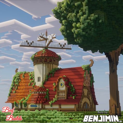 Scarletvine Mill 🌺🌾 Another exciting collab between Benji and Beef, The perfect place to grind your grain in a windswept village! 🫶 Some of you may even remember this build from our collab stream from last week! 🙌 Show some love and support if you like what you see <3 _____________________________________ 🪷FOLLOW @beef.builds and @Official_Benjimin for more! 🌱COMMENT to tell me what you think! 🌿LIKE and SAVE to show me your support! _____________________________________ 🥨Built on @baker... Cozy Minecraft, Minecraft Id, Mc Ideas, Minecraft Aesthetic, Minecraft Structures, Minecraft House Tutorials, Minecraft Castle, Minecraft Room, Minecraft Inspo