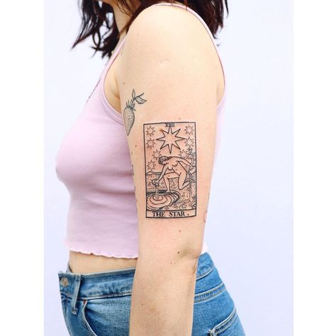 The Star Tarot Tattoo Simple, Star Tarot Card Tattoo, Star Tarot Tattoo, The Star Tarot Tattoo, Tattoo Bible, The Star Tarot Card, Star Tarot Card, The Star Tarot, Tattoo Guide