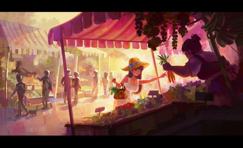 ArtStation - Wacom Live Demo Market Concept Art, Mood Painting, Animation Portfolio, Fantasy Background, Digital Art Gallery, Market Stall, Fantasy City, Illustration Painting, Environmental Art