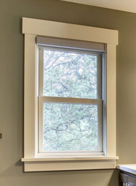 Wide Window Trim Ideas Interior, Trim Ideas Windows, Simple Trim Around Windows, Window Casing Craftsman, Door And Window Casing, Shaker Style Window Trim, Simple Farmhouse Window Trim, Window Trim Farmhouse Style, Craftsman Interior Window Trim